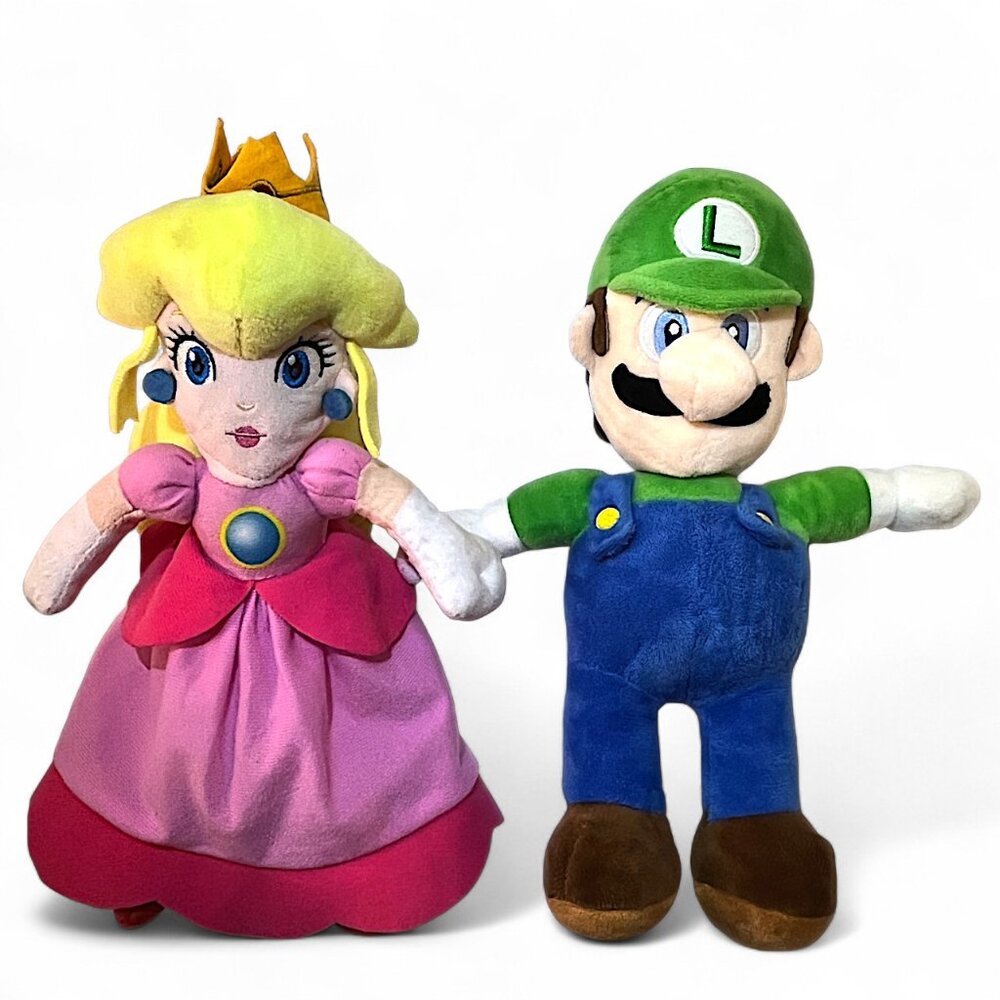 11" Princess Peach & Luigi Super Mario Bro's By Good Stuff Nintendo Plush Dolls